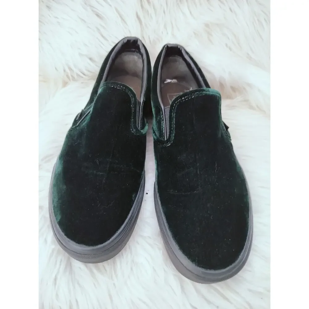 5707) Vans Men Classic Forest Green Velvet Slip On Shoes US M 11.5